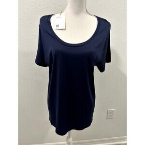 Quince Womens Navy Top Shirt Size XL Short Sleeve Round Neck Soft Touch New B03